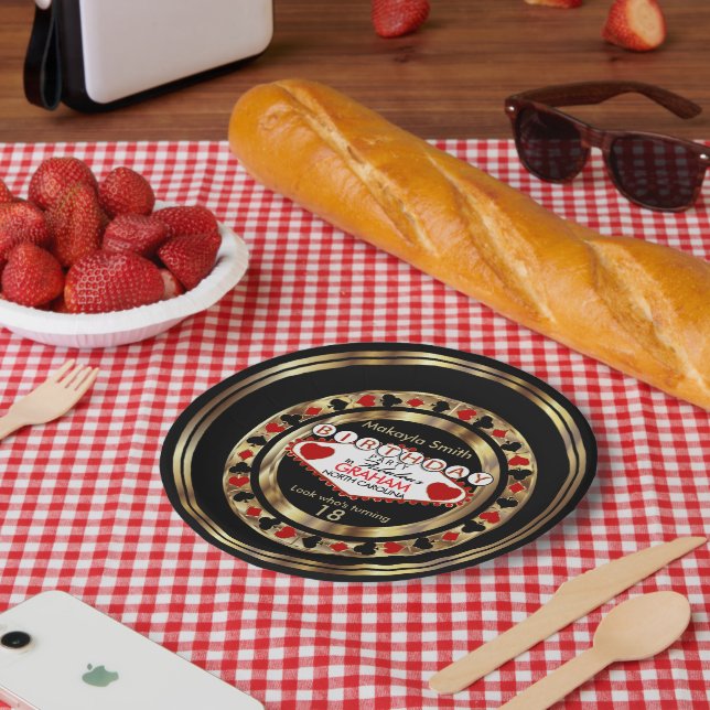 Red Casino Poker Chip Birthday Party Paper Plates (Picnic)