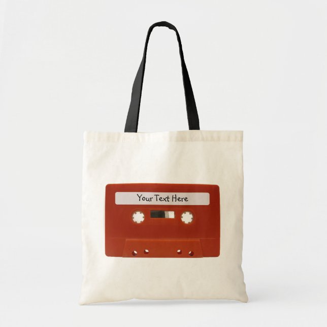 Red Cassette Tape Customizable Canvas Bag (Front)