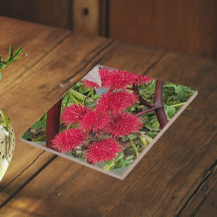 Red Castor Bean Plant Seed Pods Ceramic Tile