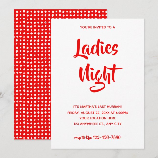 Red Casual Script | Ladies Night Bridal Shower Invitation (Front/Back)