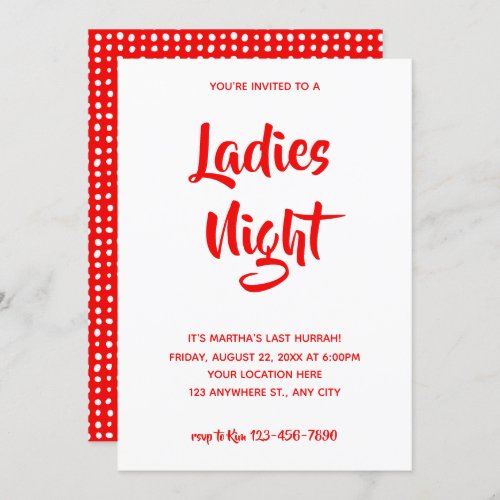 Red Casual Script  Ladies Night Bridal Shower Invitation
