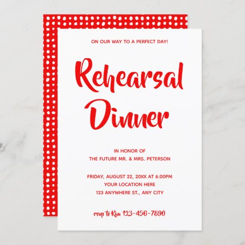 Red Casual Script  Rehearsal Dinner Invitation