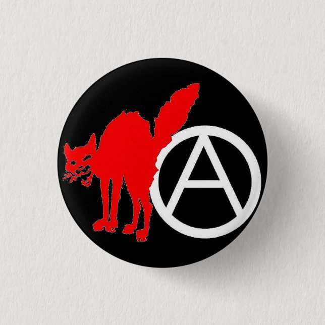 red cat anarchist pinback button (Front)