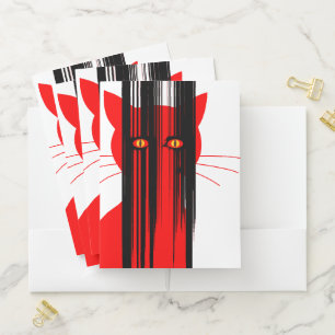 Red cat and black crow illustration pocket folder