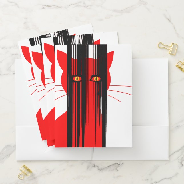 Red cat and black crow illustration pocket folder (In Situ)