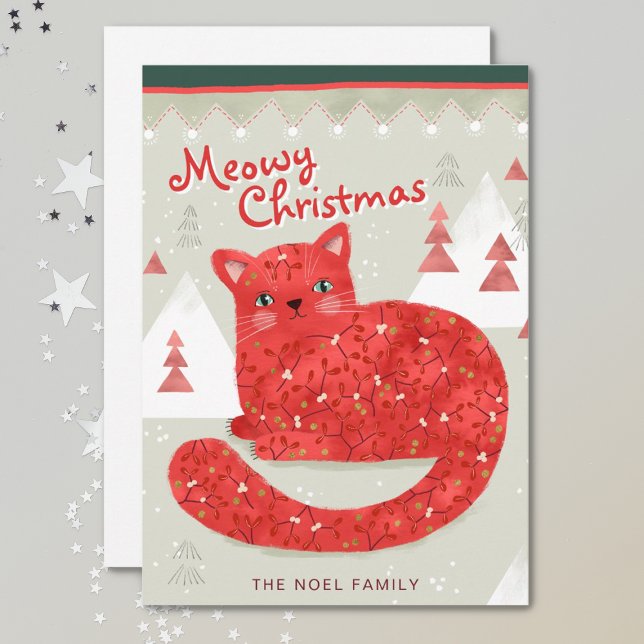 Red Cat Christmas Illustration Flat Holiday Card (Creator Uploaded)