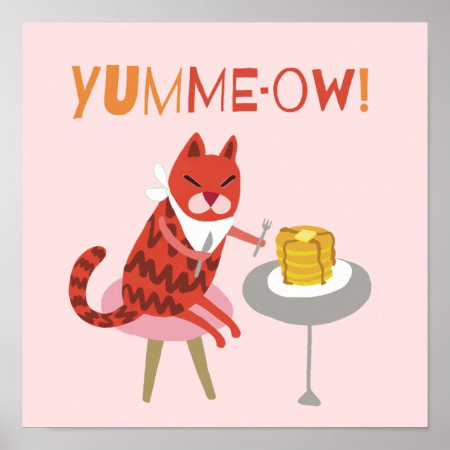 Red Cat Eating Pancakes Poster (Front)