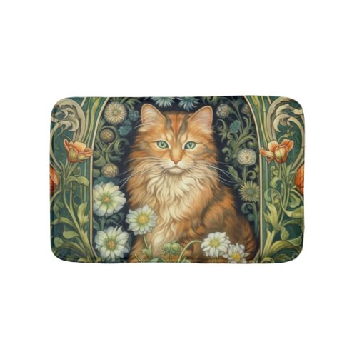 Red cat in the garden art nouveau bath mat