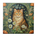Red cat in the garden art nouveau  ceramic tile<br><div class="desc">Red cat in the garden art nouveau style,  William Morris inspired art.</div>
