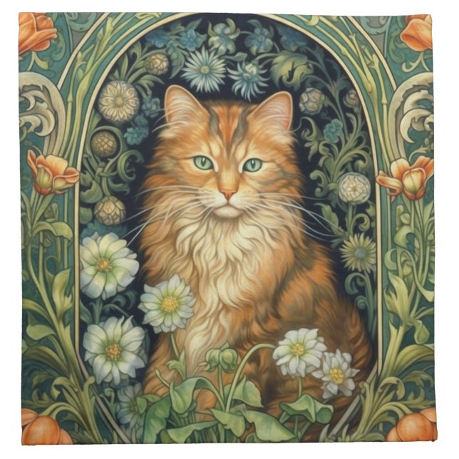 Red cat in the garden art nouveau cloth napkin (Front)