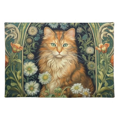 Red cat in the garden art nouveau  cloth placemat
