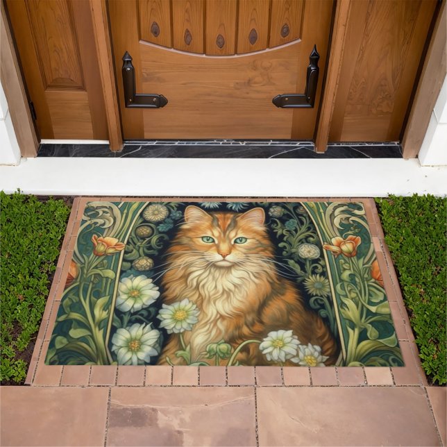 Red cat in the garden art nouveau doormat (Outdoor)