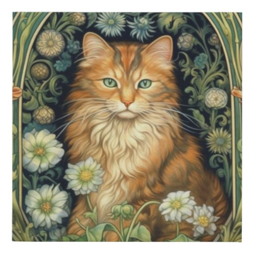 Red cat in the garden art nouveau faux canvas print