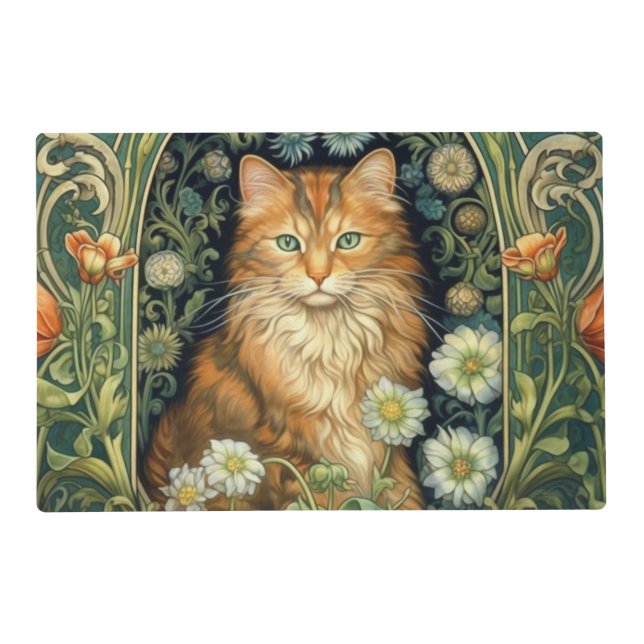 Red cat in the garden art nouveau placemat (Front)