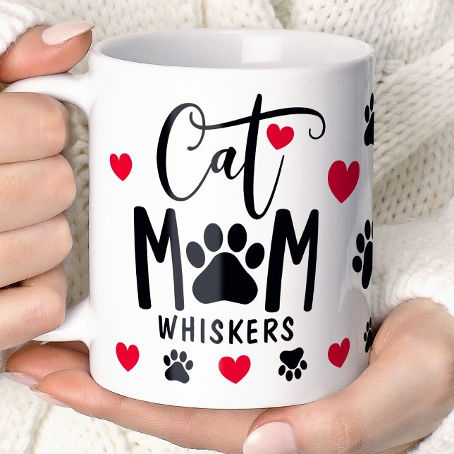 Red Cat Mom Pawprint Personalized Pet Photo  Coffee Mug (Creator Uploaded)