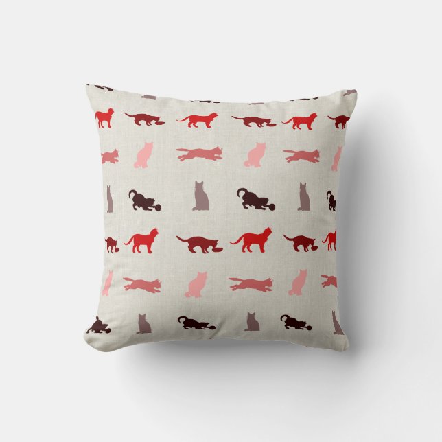 Red Cat pattern Throw Pillow (Front)