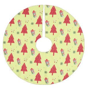 Red cat Santa Xmas tree Seamless pattern Brushed Polyester Tree Skirt