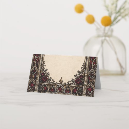 Red Cathedral Arch Gothic Wedding Place Cards