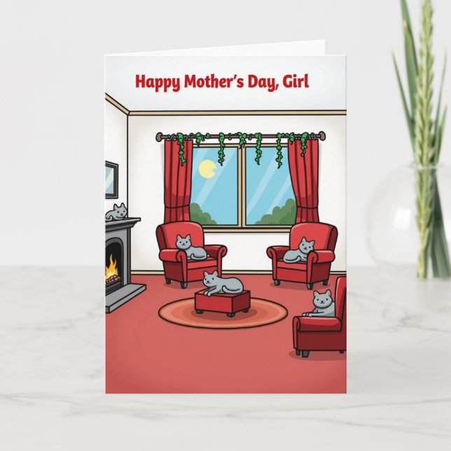 Red Cats Mothers Day Scene Card (Front)