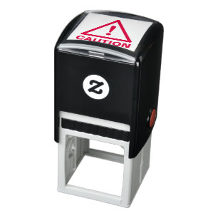 Red caution sign triangle warning icon rubber self-inking stamp