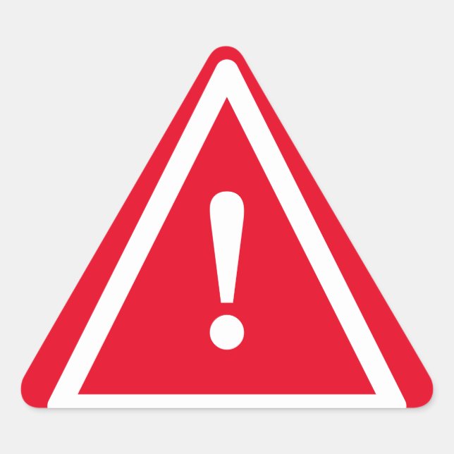 Red caution sign with exclamation mark icon triangle sticker (Front)
