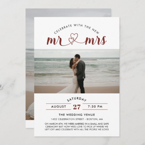 Red Celebrate With The New Mr  Mrs Photo Wedding Invitation