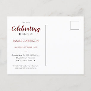 Red Celebration of Life With Photo Memorial Postcard