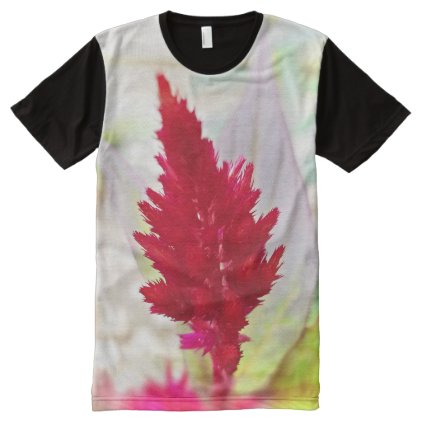 Red Celosia All-Over Printed Panel T-Shirt