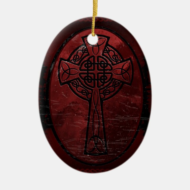Red Celtic Cross Ceramic Ornament (Front)