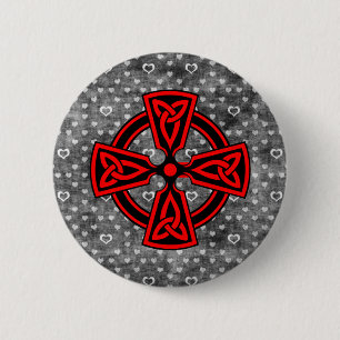 Red Celtic Cross Distressed Background Button
