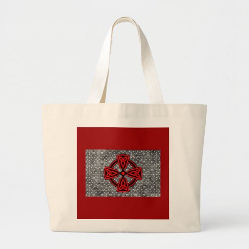 Red Celtic Cross Distressed Background Large Tote Bag