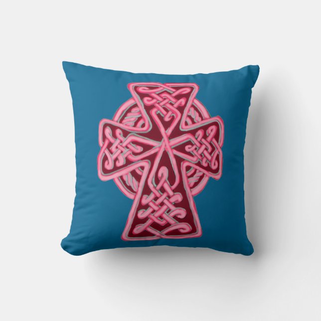 Red Celtic Cross Square Throw Pillow (Front)