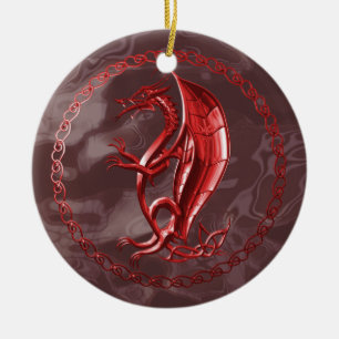 Red Celtic Dragon Ceramic Ornament
