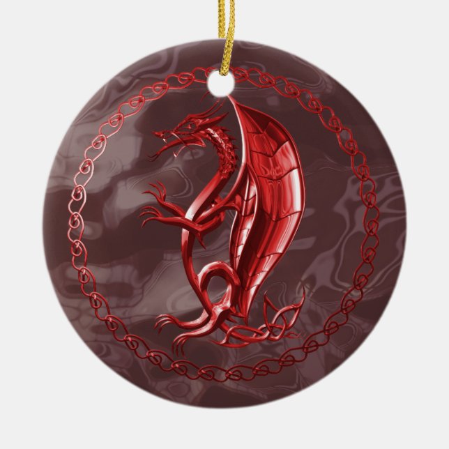 Red Celtic Dragon Ceramic Ornament (Front)
