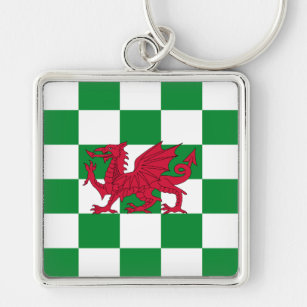 Red Celtic Dragon Flag Checker Mystical Creature Keychain