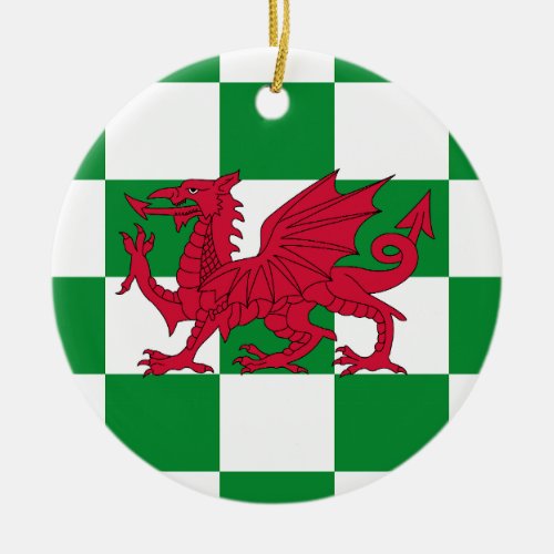 Red Celtic Dragon Flag Chequered Mystical Creature Ceramic Ornament