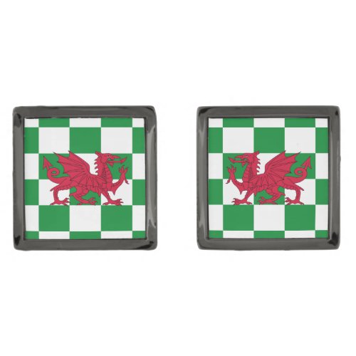Red Celtic Dragon Flag Chequered Mystical Creature Cufflinks