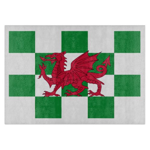 Red Celtic Dragon Flag Chequered Mystical Creature Cutting Board
