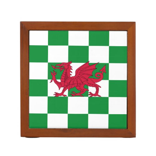 Red Celtic Dragon Flag Chequered Mystical Creature Desk Organizer