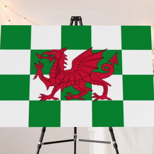 Red Celtic Dragon Flag Chequered Mystical Creature Foam Board
