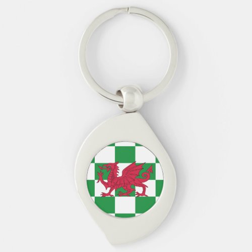 Red Celtic Dragon Flag Chequered Mystical Creature Keychain