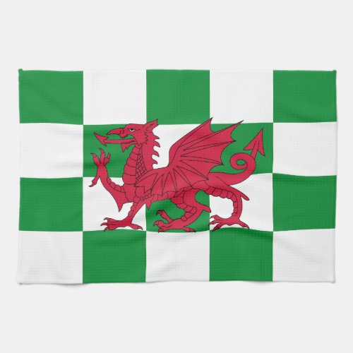 Red Celtic Dragon Flag Chequered Mystical Creature Kitchen Towel