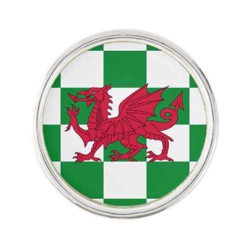 Red Celtic Dragon Flag Chequered Mystical Creature Lapel Pin