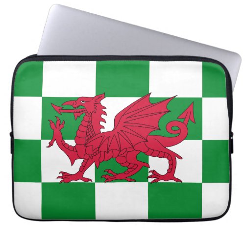 Red Celtic Dragon Flag Chequered Mystical Creature Laptop Sleeve