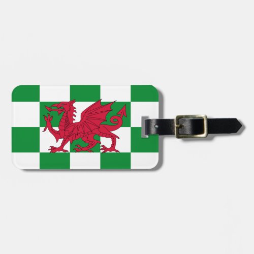 Red Celtic Dragon Flag Chequered Mystical Creature Luggage Tag