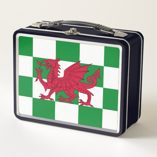 Red Celtic Dragon Flag Chequered Mystical Creature Metal Lunch Box