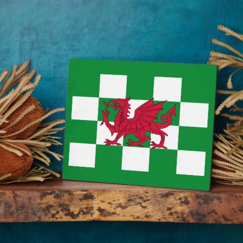 Red Celtic Dragon Flag Chequered Mystical Creature Plaque