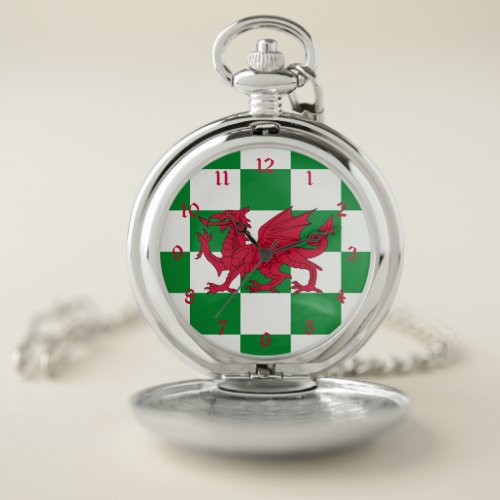 Red Celtic Dragon Flag Chequered Mystical Creature Pocket Watch