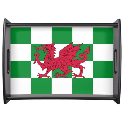 Red Celtic Dragon Flag Chequered Mystical Creature Serving Tray