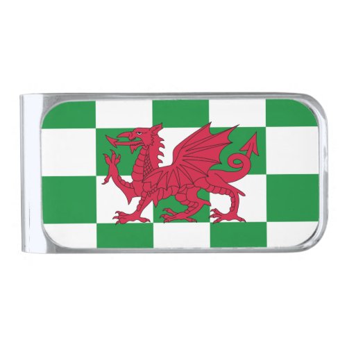 Red Celtic Dragon Flag Chequered Mystical Creature Silver Finish Money Clip